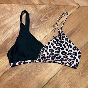 SHEIN Black and Leopard Print Bralette swim top